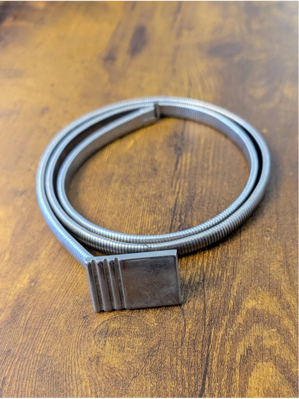Vintage Silver Metal Coil Stretch Belt Fixed Size Minimalist Modern Waist Belt